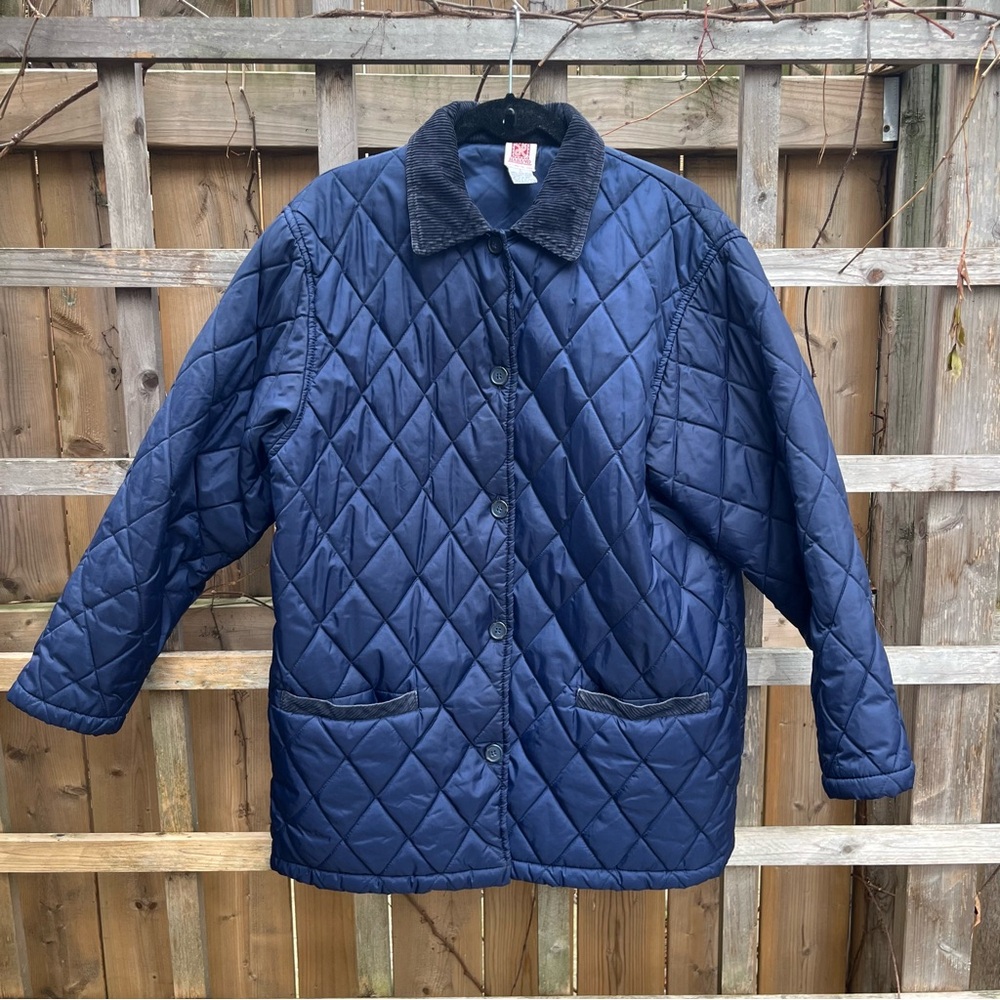 Haband Navy Quilted Jacket with Corduroy Collar